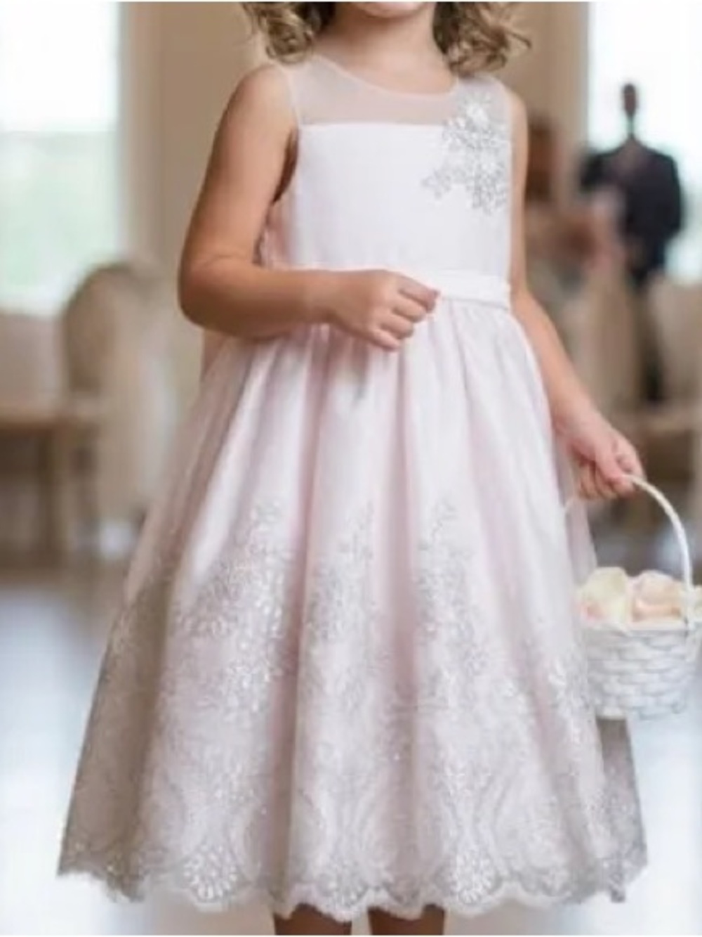 American Princess Pink Flower Girl Dress Pearl Embroidered Belt Waist 3T